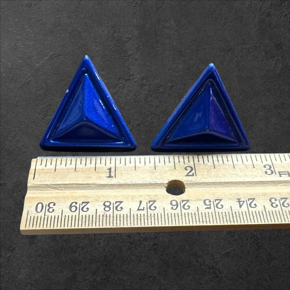 Triangle Clip On Earrings Womens Cobalt Blue Geometric 80s/90's‎ Funky